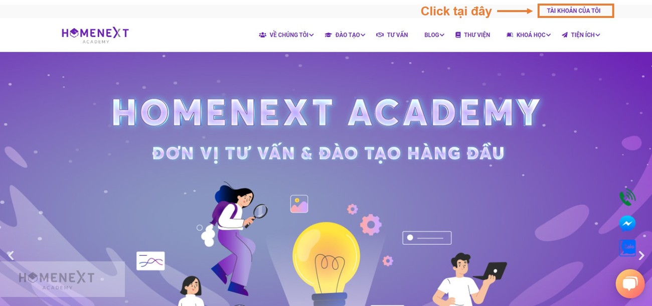 Đăng nhập vào khu vực học online tại HomeNext Academy