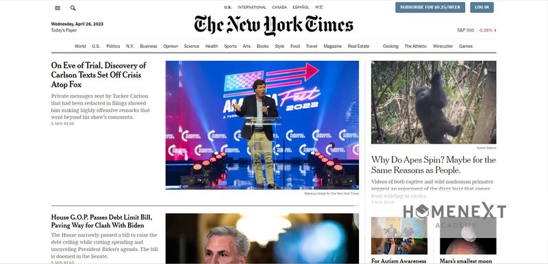 website của The New York Times