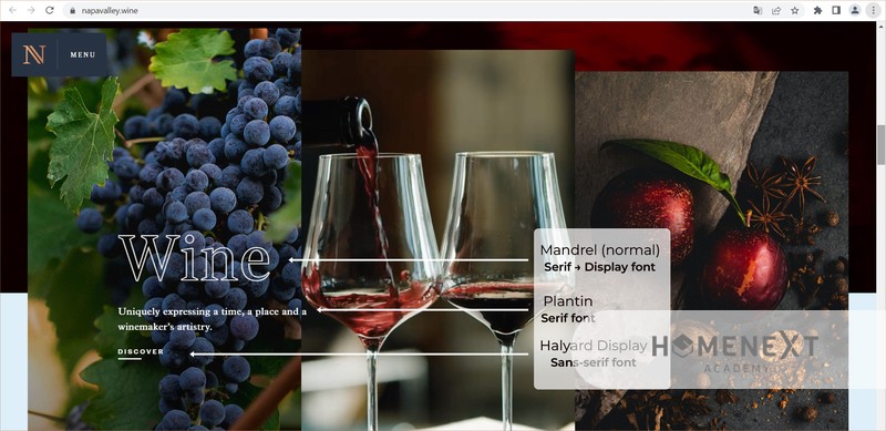 website Napa Valley Wine sử dụng font chữ Display