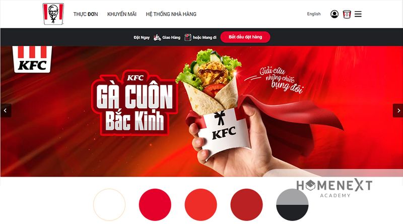 phối màu website: KFC - đỏ
