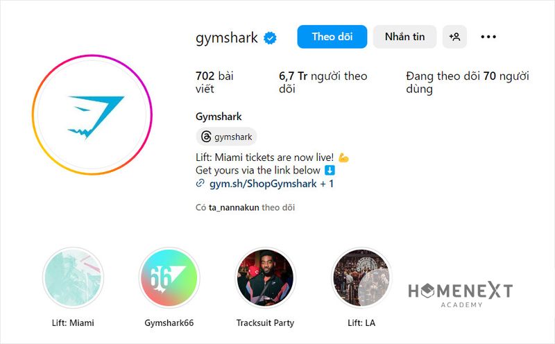marketing gen Z: Instagram của Gymshark với hơn 6 triệu người theo dõi